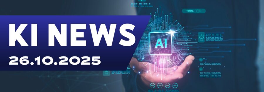 Hand hält holographisches KI-Symbol in digitalem Umfeld.