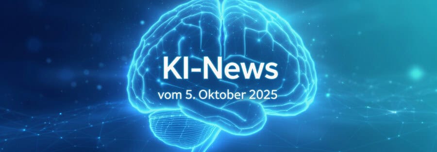 Leuchtendes digitales Gehirn auf blauem Hintergrund für KI-News.