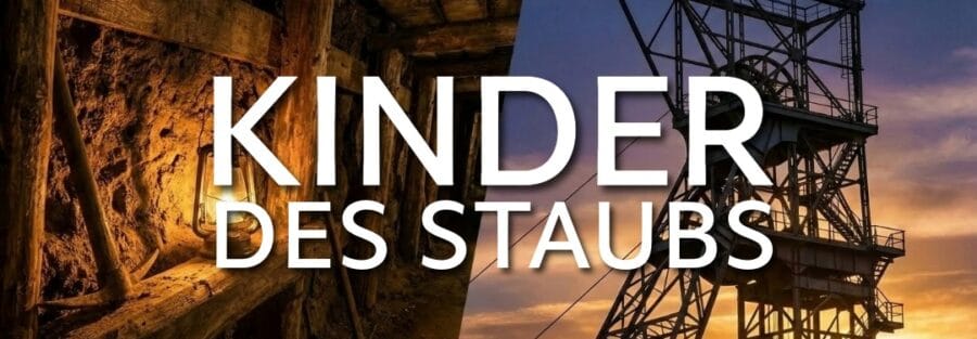 Kontrast zwischen Bergwerk und Förderturm bei Sonnenuntergang.
